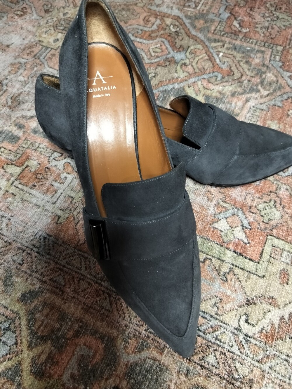 Aquatalia Annette Dark Grey Seude Low Heels Pointed Pump Made In Italy - 10